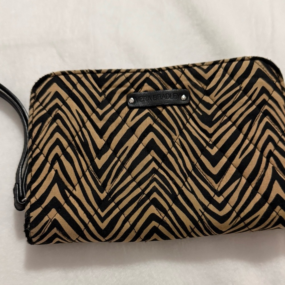 Vera Bradley Zebra Chevron Wristlet Clutch Wallet Black Tan